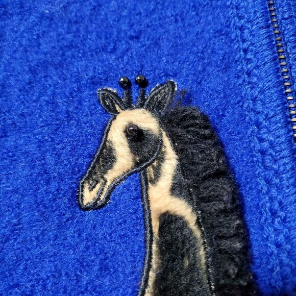 Lisa International Vest Size XL Giraffe Appliqué Safari Full Zip Wool Womens - Picture 3 of 10